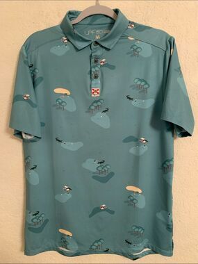 Flo Grown Men’s Teal Golf-Print Polo Shirt Size M